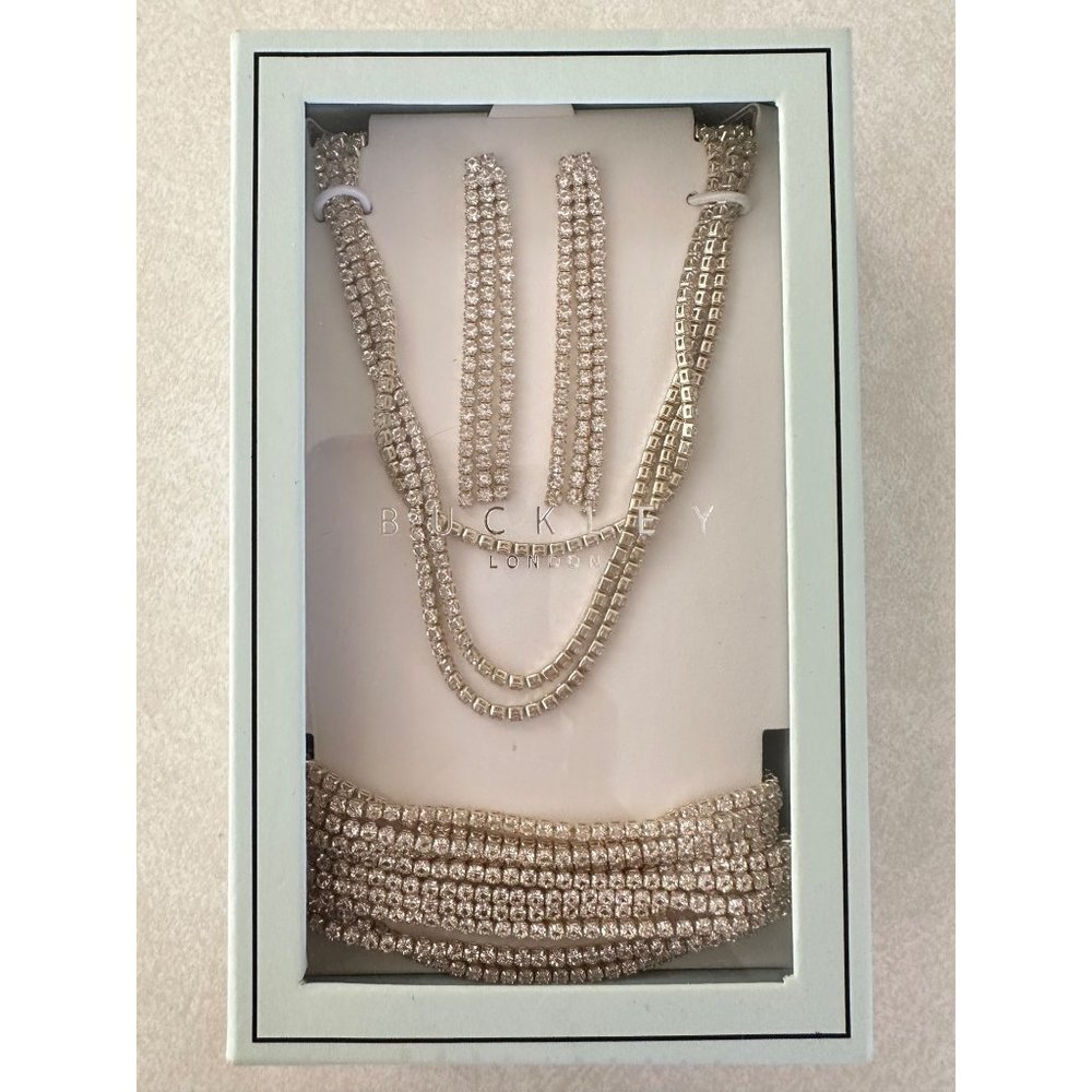 Buckley London silver tone clear rhinestones necklace bracelet earrings set